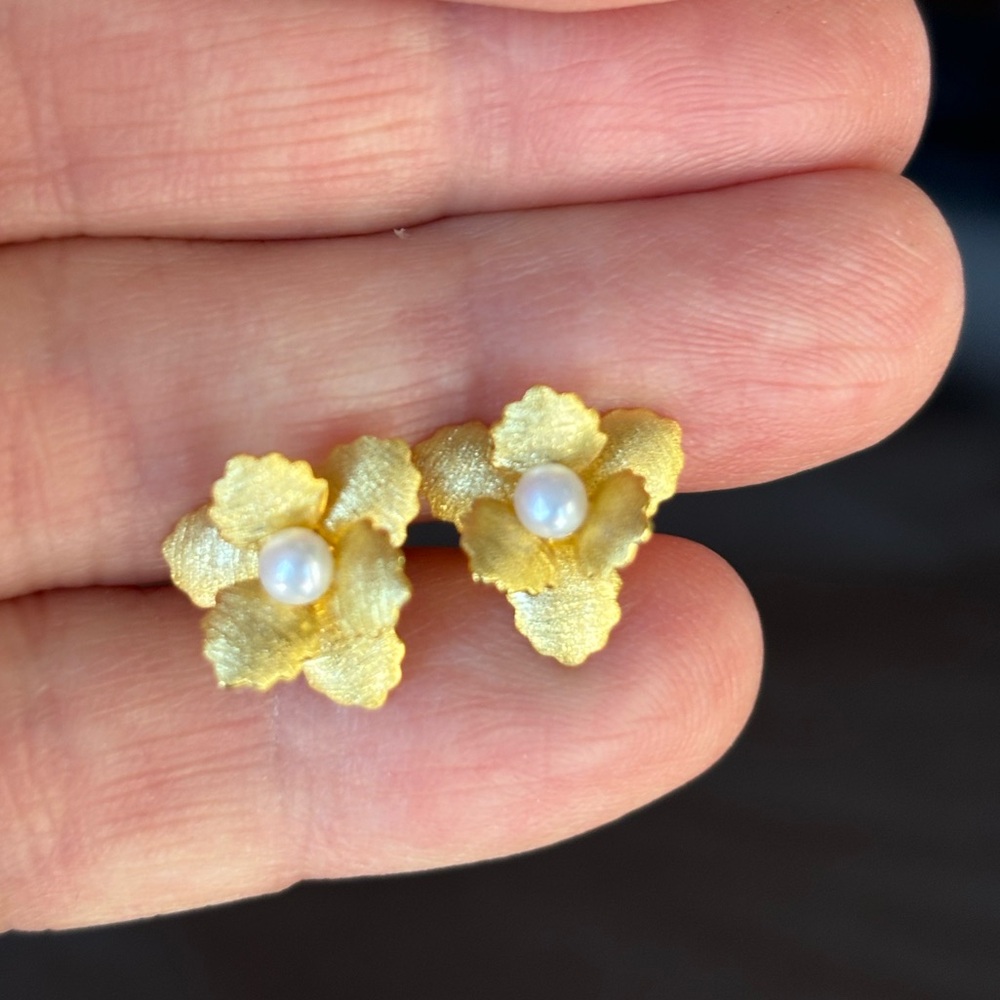 925 Silver Artisan Handmade The Zakaryah Flower & Natural Pearl Earrin… - Picture 9 of 9